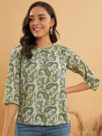 InWeave Women's Sage Green Paisley Print Top | Grocsy