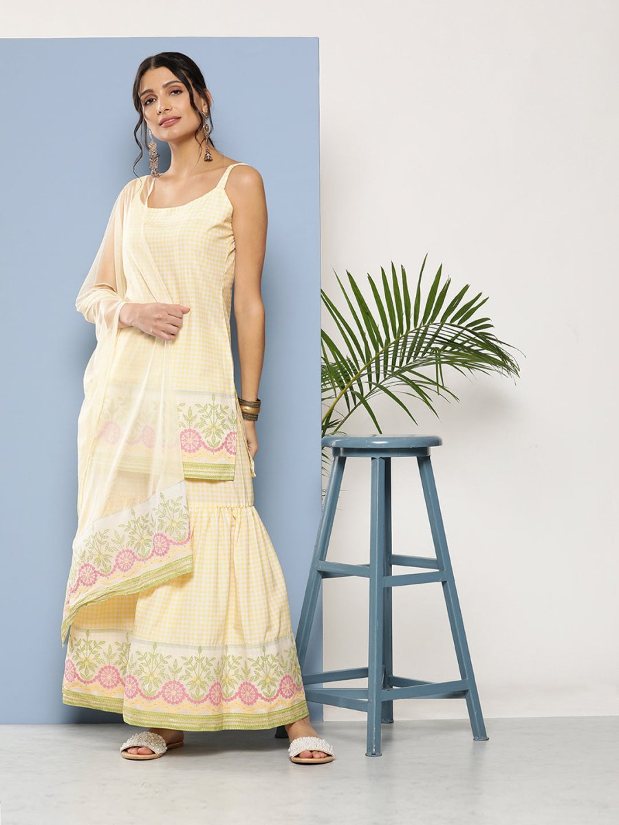 Ahalyaa Women Yellow Kurta with Sharara & With Dupatta | Grocsy