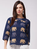 InWeave Elephant Print Blue Top | Grocsy