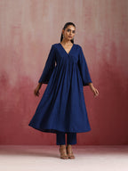 trueBrowns Blue Cotton Dobby Kurta Set | Grocsy
