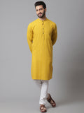 Even Apparels Yellow Pure Cotton Kurta With Band Collar | Grocsy