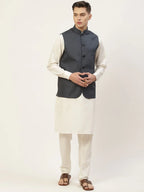Jompers Men's Kurta Pyjama With Teal Blue Solid Nehru Jacket | Grocsy