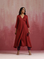 trueBrowns Maroon Modal Angrakha Kurta Set | Grocsy