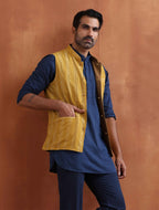 trueBrowns Men's Mustard Cotton Dobby Reversible Nehru Jacket | Grocsy