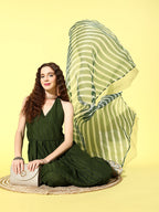 InWeave Women's Green Lace Work Backless Kurta Sharara Set With Lehariya Dupatta | Grocsy