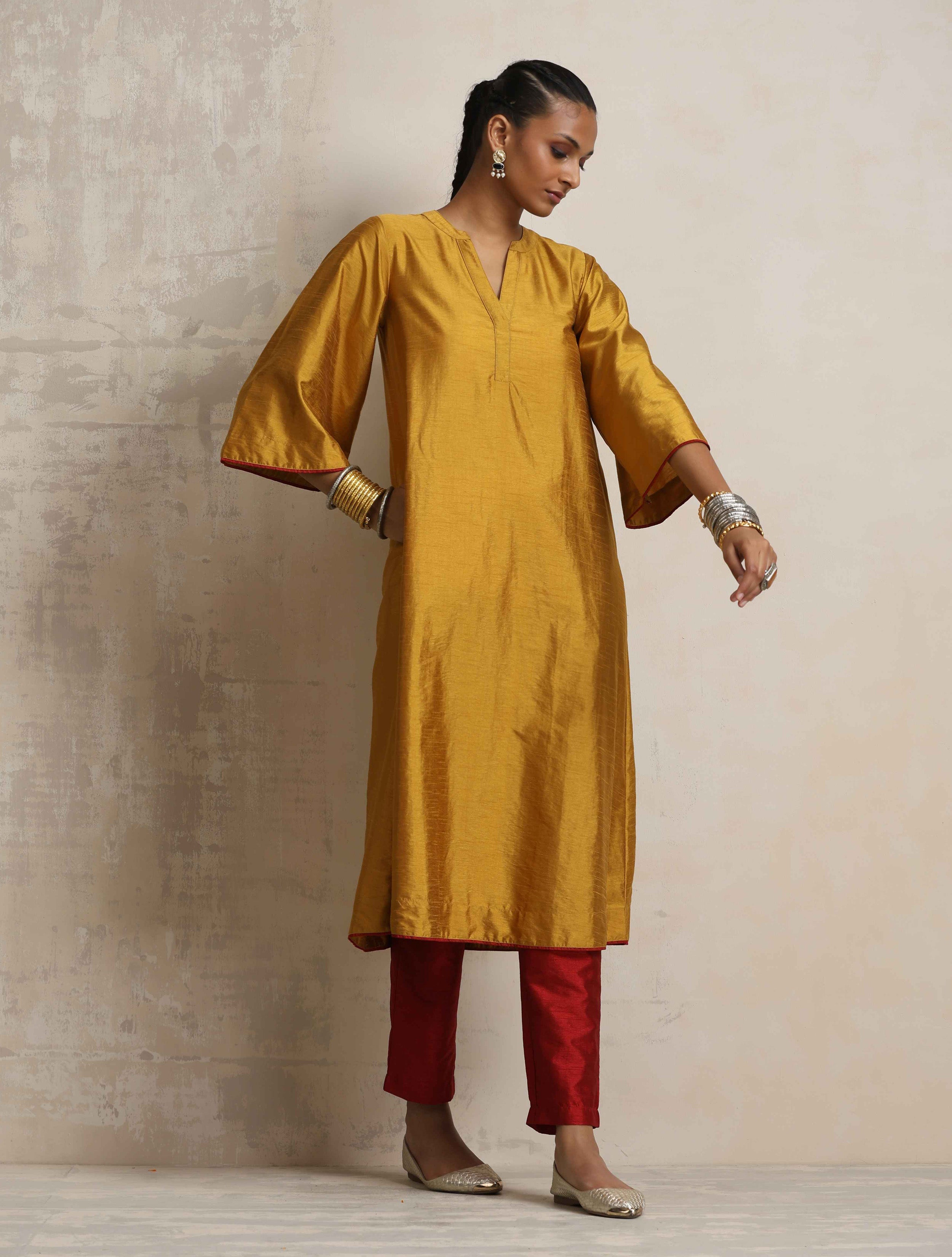trueBrowns Gold Silk Kurta Set | Grocsy
