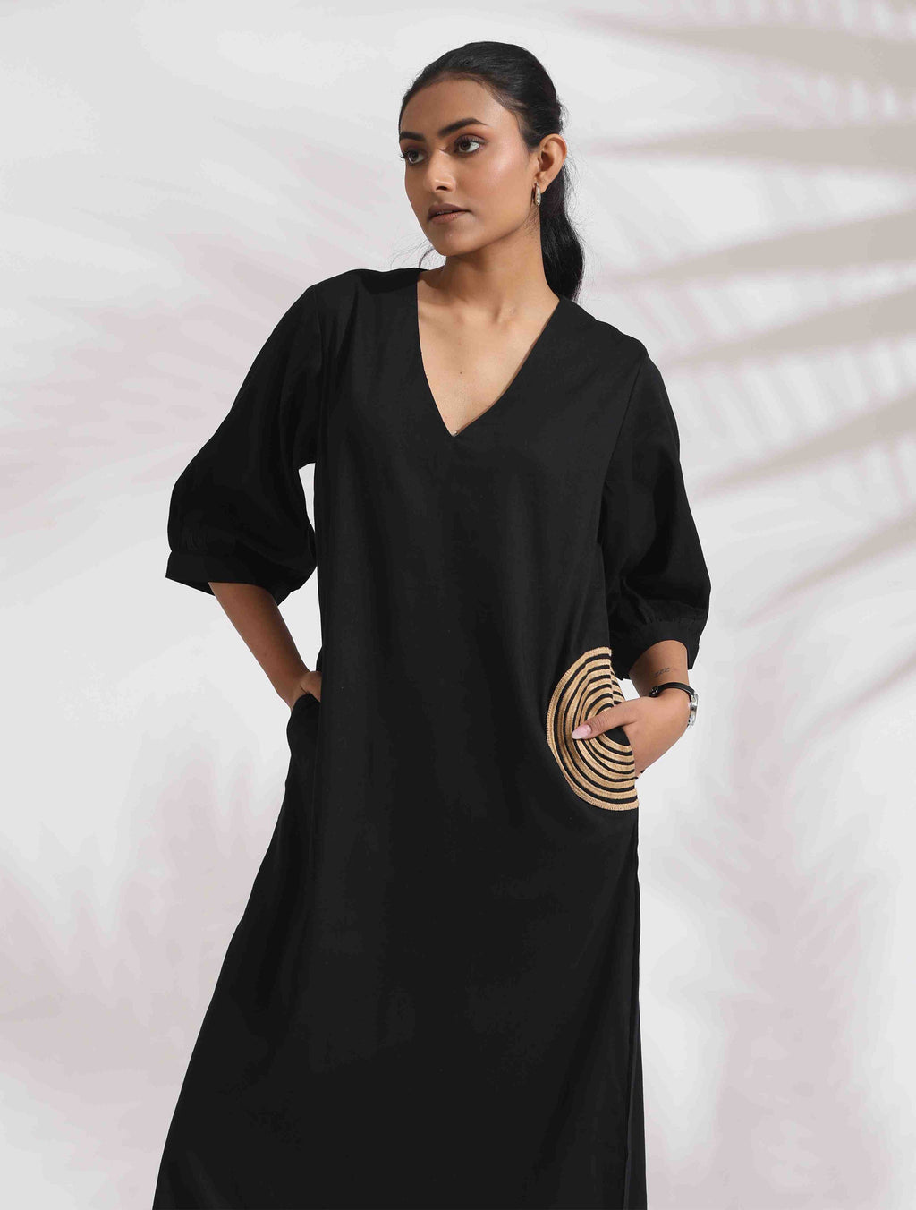 trueBrowns Black Cotton Embroidered Dress | Grocsy