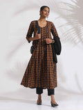 trueBrowns Black Cotton Print Pleated Flared Kurta Set | Grocsy