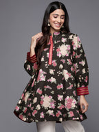 Ahalyaa Mandarin Collar Floral Print Crepe Tunic | Grocsy