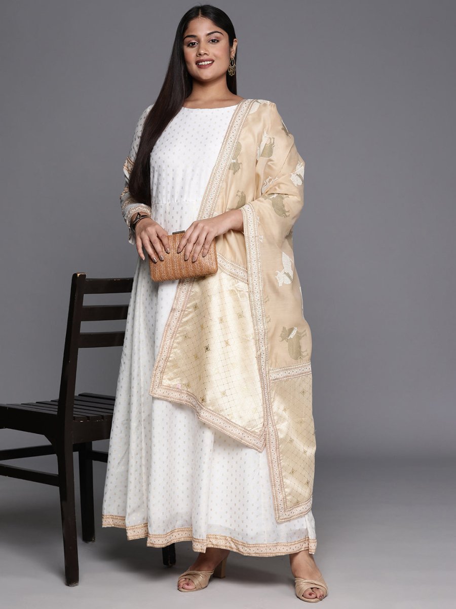 Ahalyaa Plus Size Boat Neck Maxi Ethnic Dress With Dupatta | Grocsy