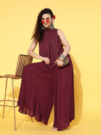 InWeave Women's Maroon Lurex Top With Flared Palazzo | Grocsy