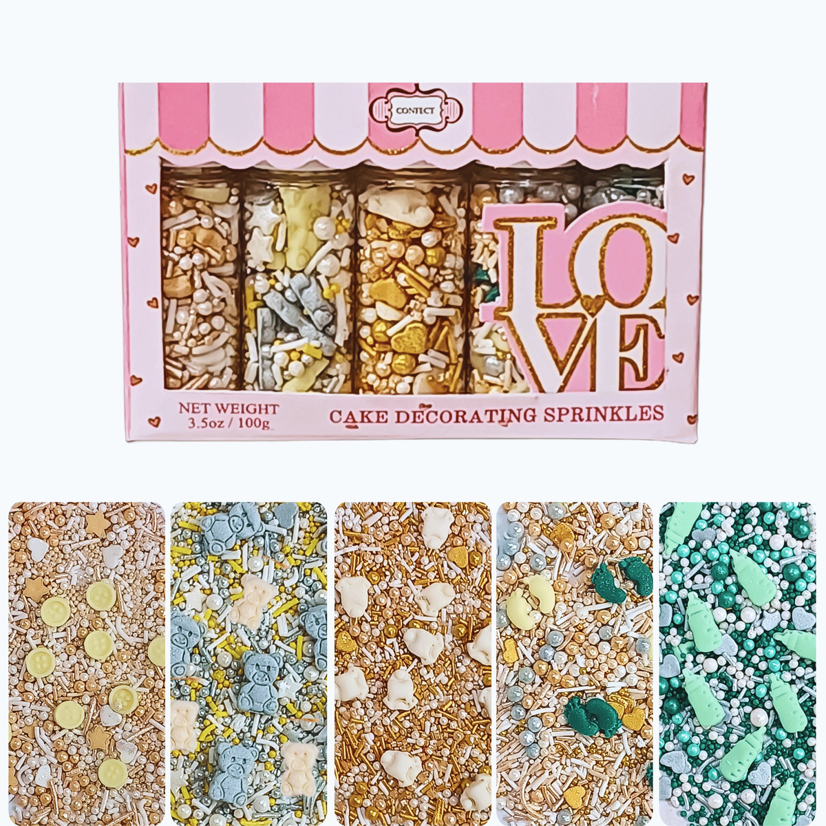 Confect Baby Shower Sprinkles | Birthday Sprinkles Pack of 5 (BABY SHOWER -06	) | Grocsy