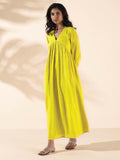 trueBrowns Lime Cotton Dobby Flared Dress | Grocsy