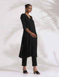 trueBrowns Black Cotton High Slit Kurta Set | Grocsy