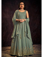 Myra Olive Real Georgette Designer Gown Style Suit | Grocsy