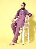 InWeave Women's Mauve Coord Set With Indigo Kalamkari Scarf | Grocsy