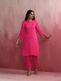 trueBrowns Pink Modal Round Neck Kurta Co-ord Set | Grocsy