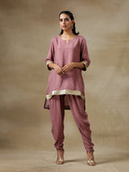 trueBrowns Dark Mauve Bandhani Printed Silk Loose Kurta Dhoti Pant Set | Grocsy