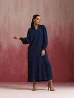 trueBrowns Dark Blue Cotton Dobby Dress | Grocsy