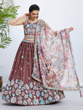 House of Panchhi Rose Gold Pure Georgette Sequins And Thread Embroidery Lehenga Choli & Dupatta | Grocsy