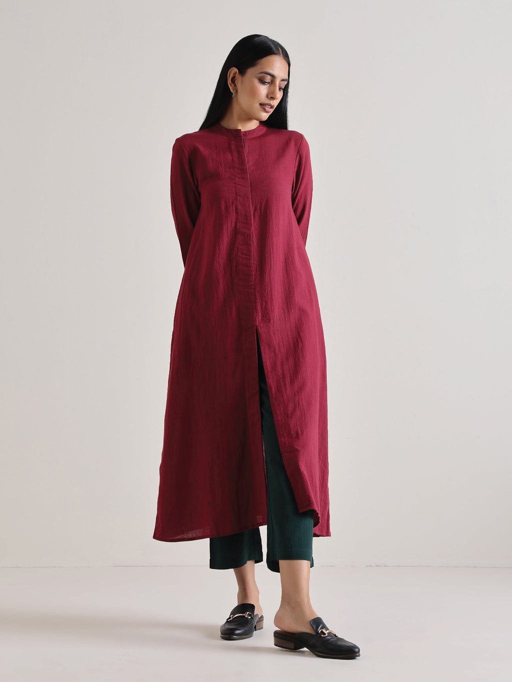 trueBrowns Maroon Placket Kurta Pant Set | Grocsy
