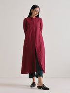 trueBrowns Maroon Placket Kurta Pant Set | Grocsy