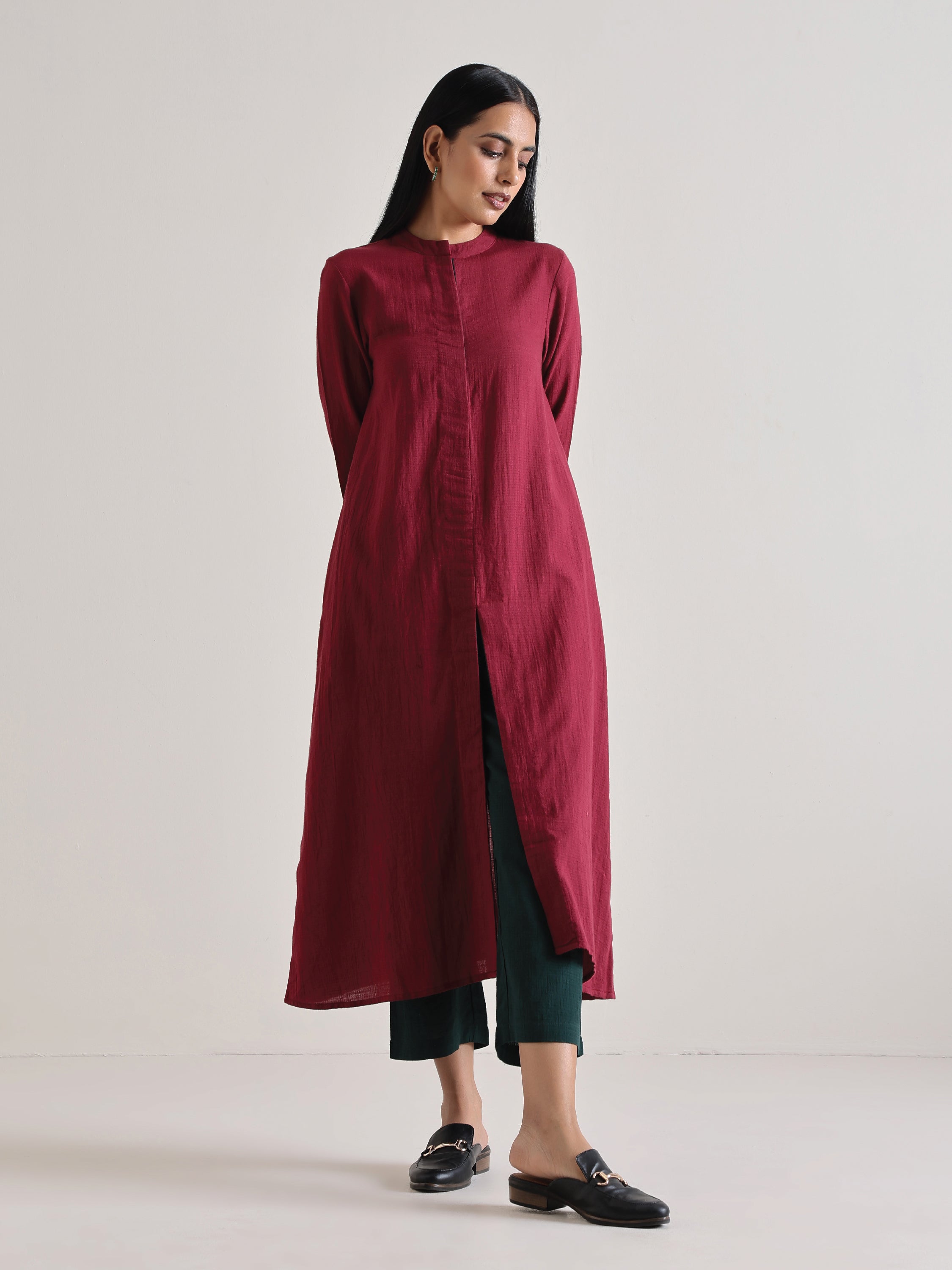 trueBrowns Maroon Placket Kurta Pant Set | Grocsy