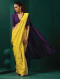 trueBrowns Yellow Purple Muslin Silk Ready to Wear Saree | Grocsy