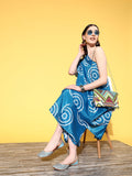 InWeave Women's Blue Bandhani Motif One Shoulder Palazzo Set | Grocsy