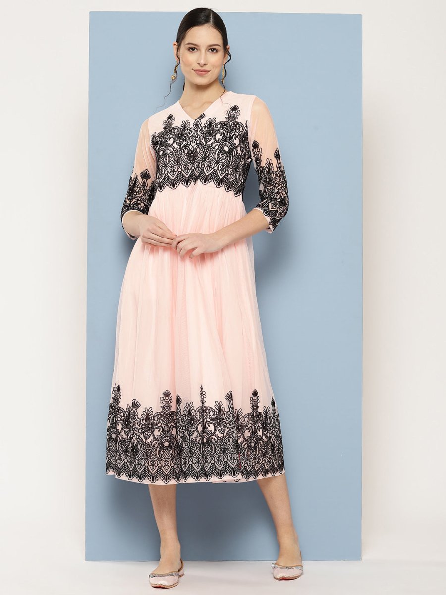 Ahalyaa Ethnic Motifs Printed Midi Empire Dress | Grocsy