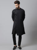 Even Apparels Black Pure Cotton Kurta With Band Collar | Grocsy