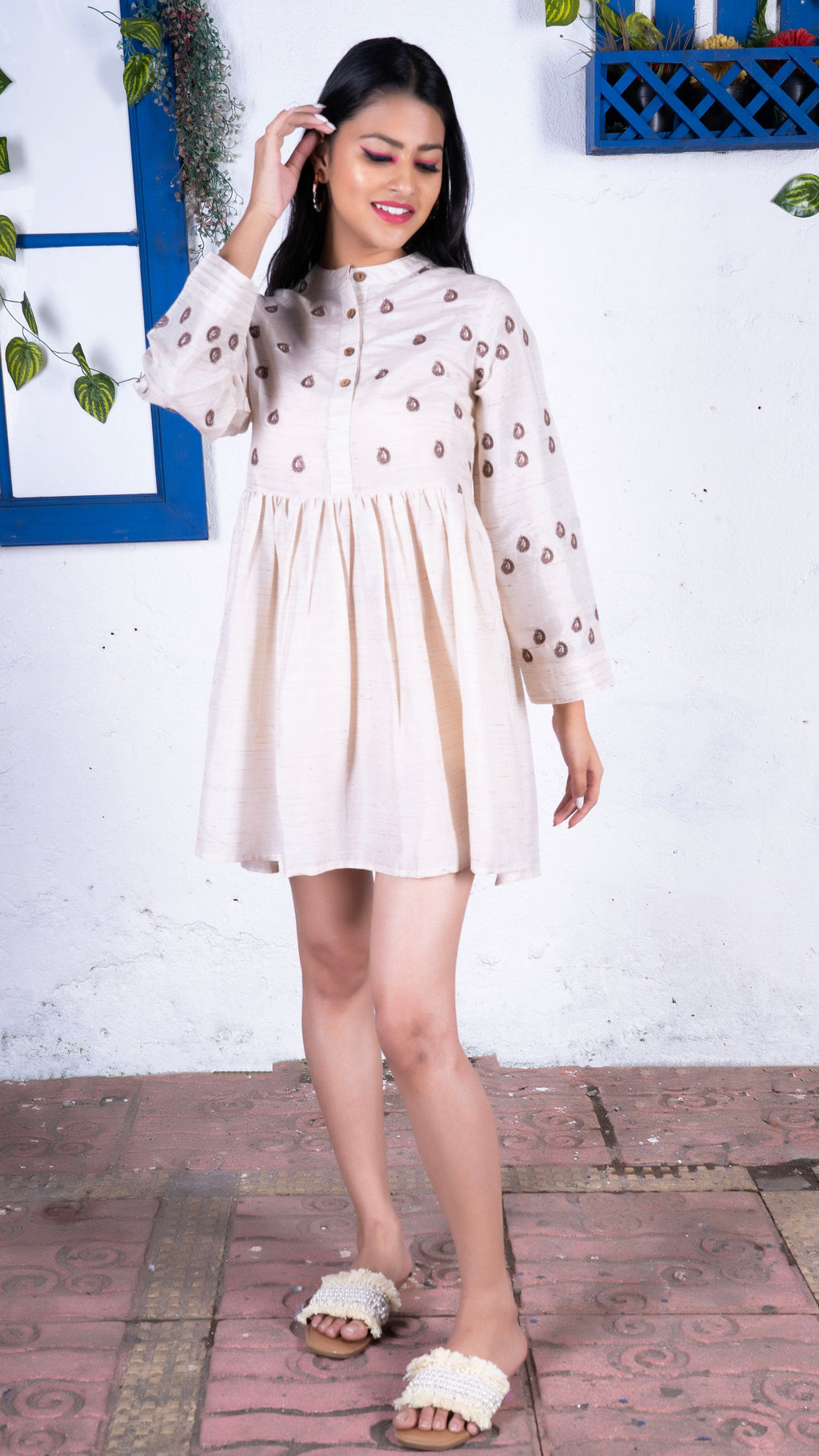 Noroke Silk Embroidered Tunic - Off white | Grocsy