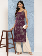 Ahalyaa Floral Foil Printed Crepe Kurta | Grocsy