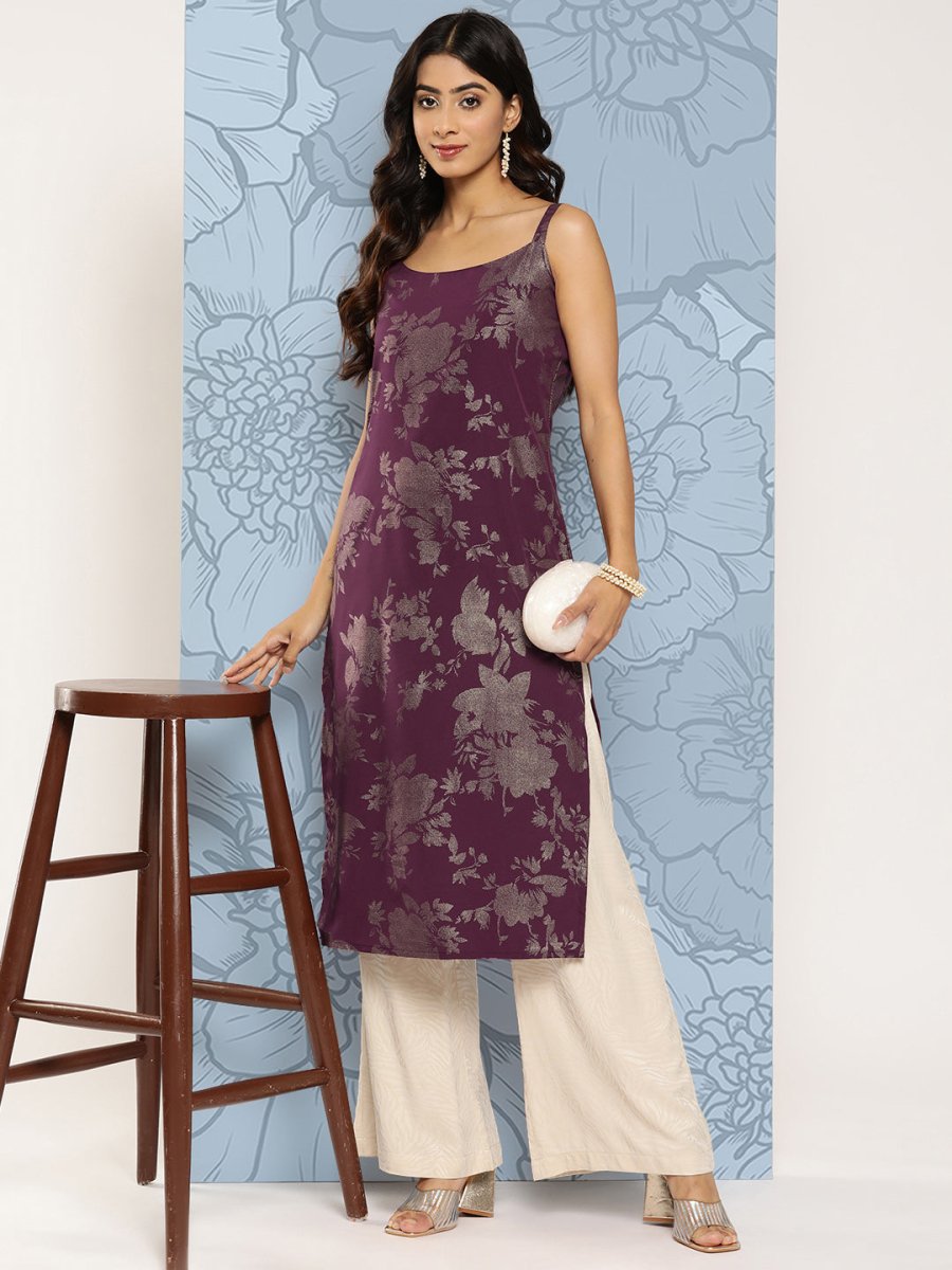Ahalyaa Floral Foil Printed Crepe Kurta | Grocsy