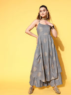 InWeave Women's Grey Gold Strappy Kurta Set | Grocsy
