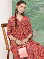 InWeave Women's Peach Camelia Printed Ethnic Kurta Set | Grocsy