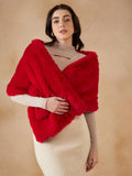 InWeave Women's Cherry Red Long Faux Fur Cape | Grocsy