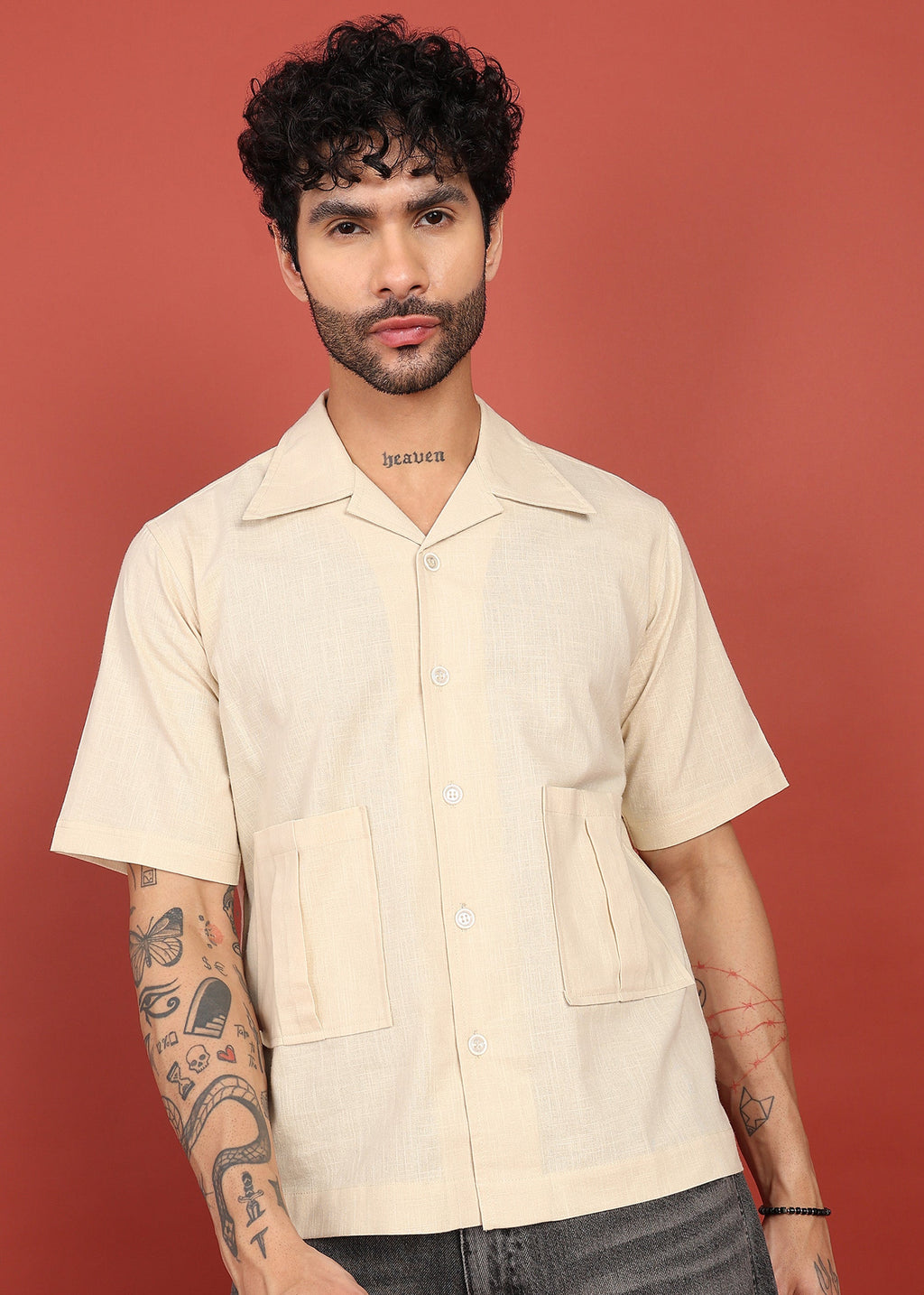 Fabmade Regular Fit Plain Shirt Otago - Beige | Grocsy