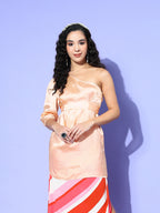 InWeave One Shoulder Satin Top In Peach Colour | Grocsy