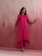trueBrowns Magenta Highlow Modal Kurta Set | Grocsy