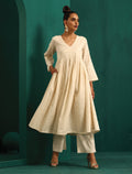 trueBrowns Ivory Tonal Cotton Anarkali Kurta Pant Set | Grocsy