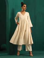 trueBrowns Ivory Tonal Cotton Anarkali Kurta Pant Set | Grocsy