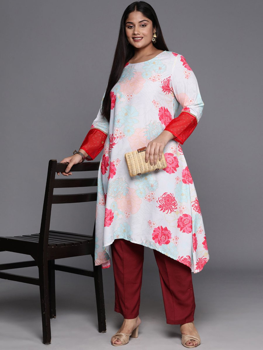Ahalyaa Plus Size Floral Printed Floral Crepe Kurta | Grocsy