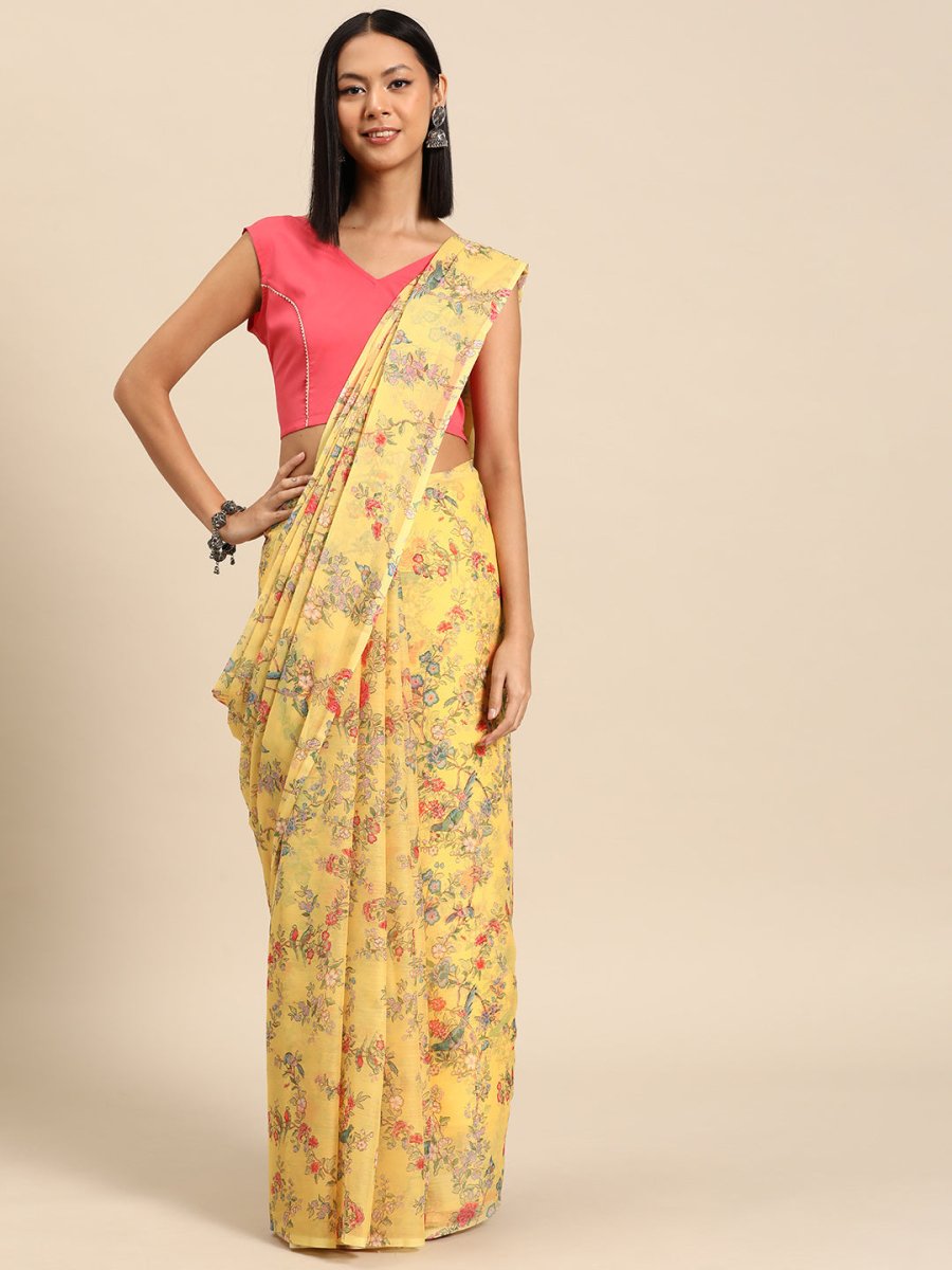 Ahalyaa Floral Poly Chiffon Saree | Grocsy