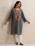 trueBrowns Grey Kashmiri Embroidered Woollen Phiran Kurta | Grocsy