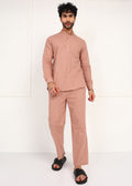 Fabmade Men’S Peach Linen Short Kurta Set | Grocsy
