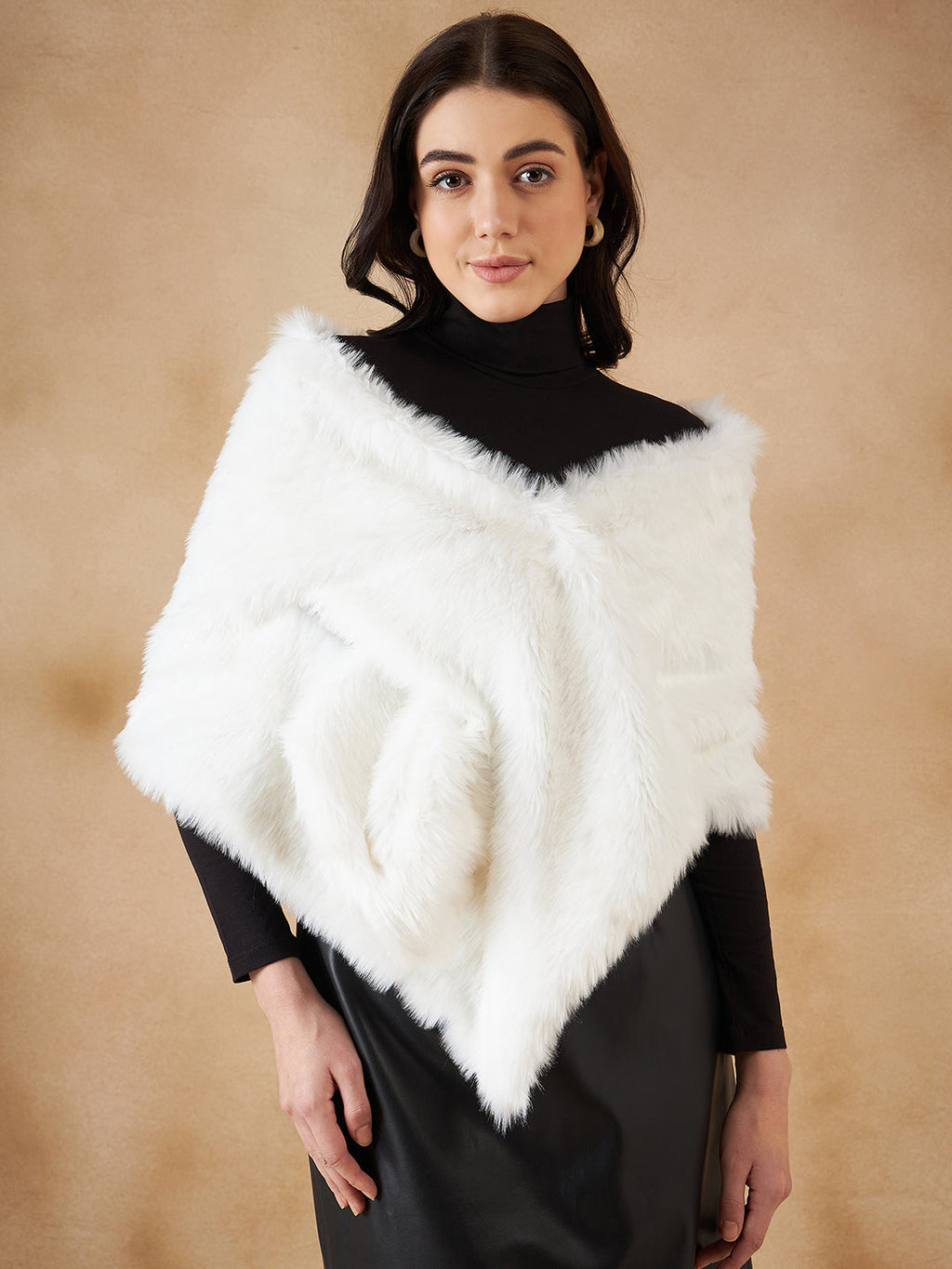 InWeave Women's Pure White Faux Fur Cape | Grocsy