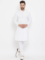 Even Apparels White Pure Cotton Kurta With Band Collar | Grocsy