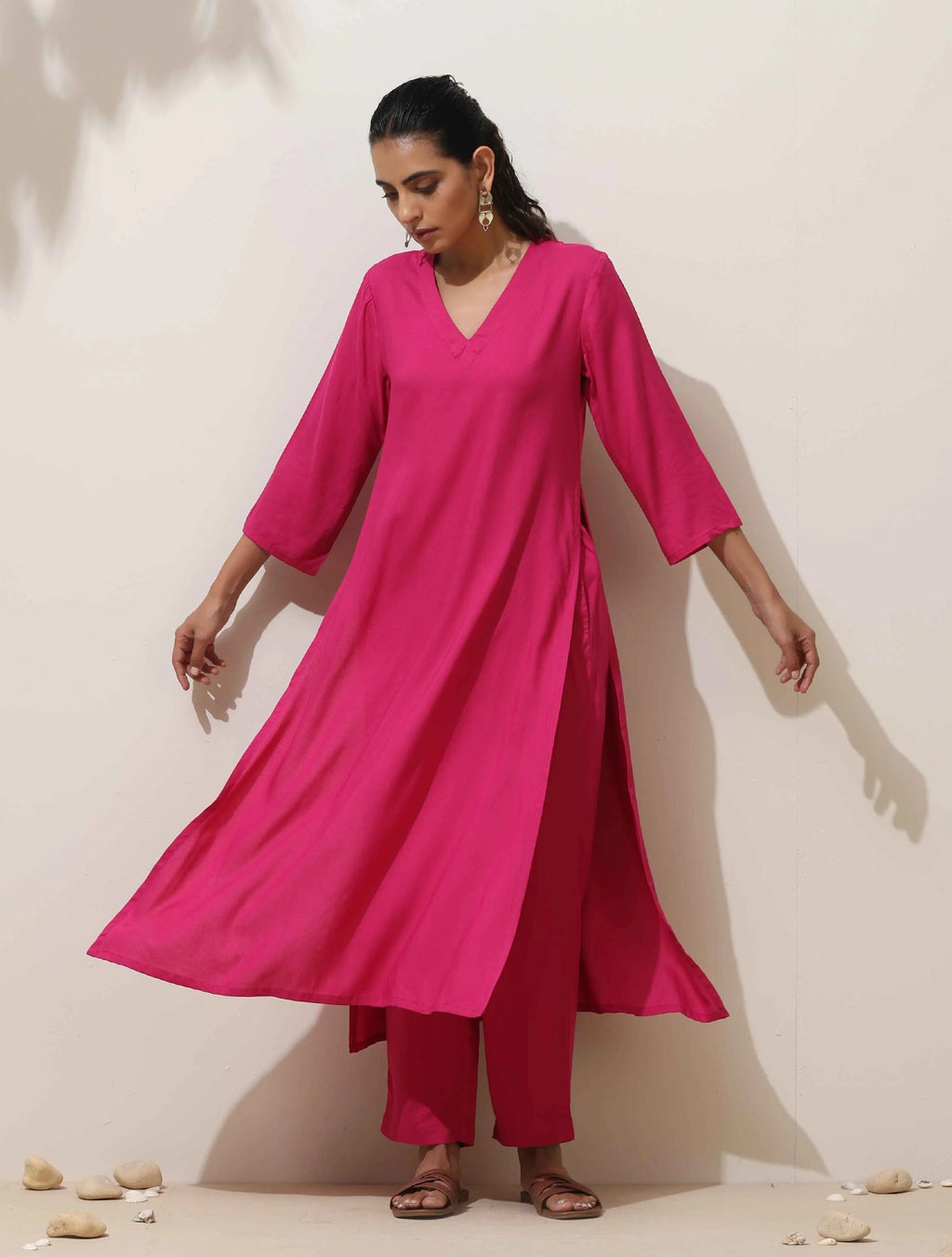trueBrowns Pink Viscose Kurta Pant Set | Grocsy