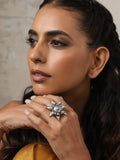 trueBrowns Silver Tone Floral Ring | Grocsy